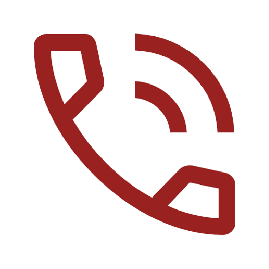Rødt telefonikon med lydbølger, som symboliserer en samtale.