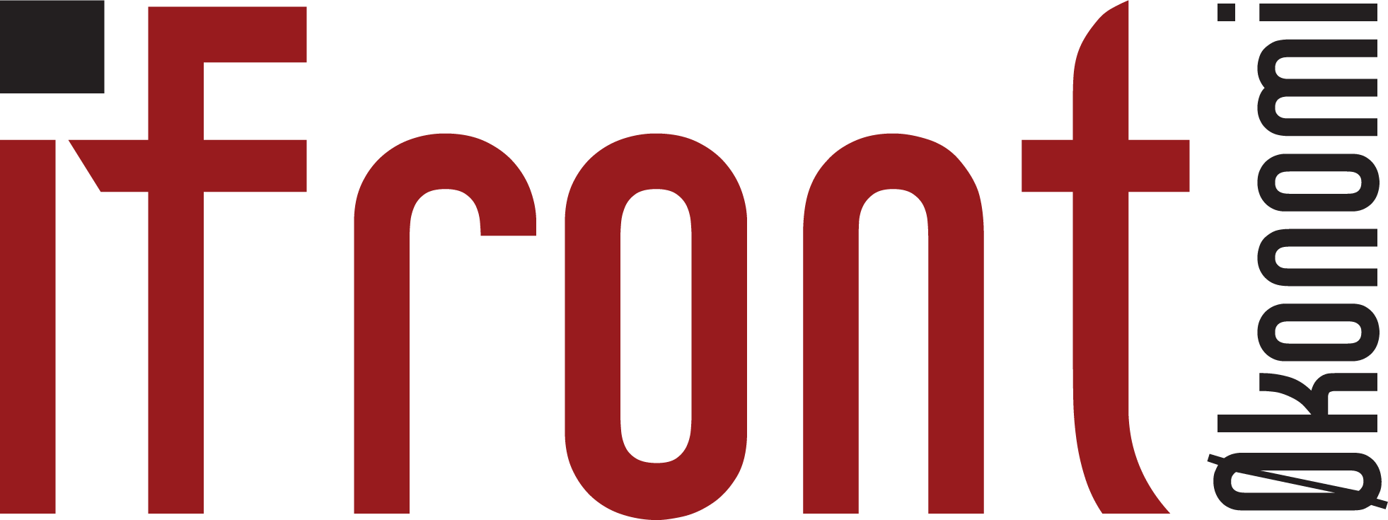 Logo med ordet "iFront" i rødt, med "økonomi" skrevet vertikalt på høyre side.